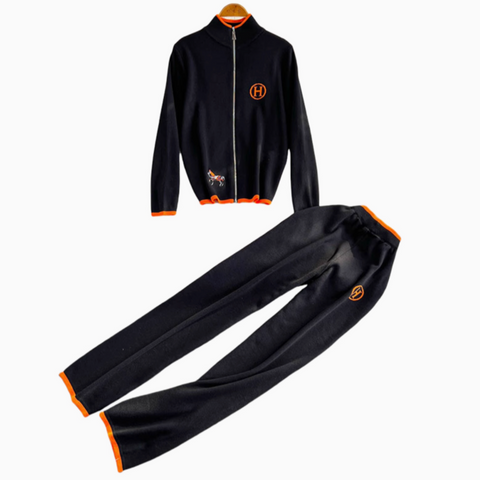 Zipped Cardigan&Wide-leg Trousers 2Pcs