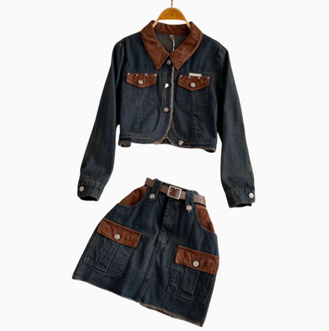 Chic Jacket&Skirt Denim 2Pcs Set
