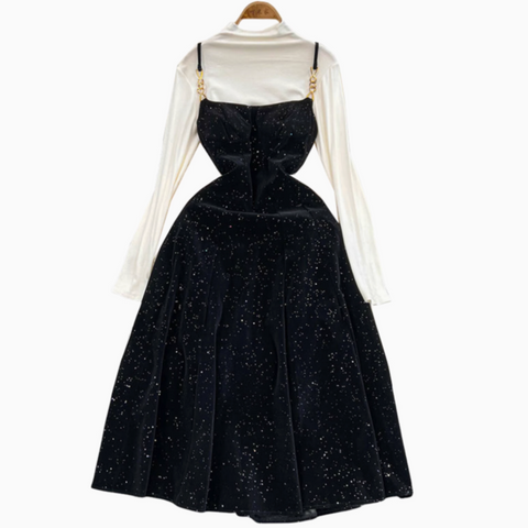 Sequined Slip Dress&Bottoming Sweater 2Pcs