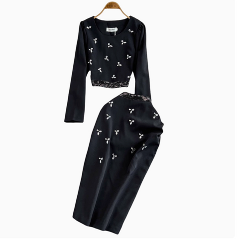 Rhinestone Studded Sweater&Skirt 2Pcs