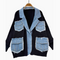 Faux Two-pieces Denim Patchwork Cardigan