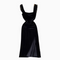 Furry Strap Black Velvet Dress