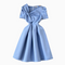 Knotted Bow Pleated Blue Dress