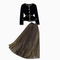 Velvet Blazer&Pleated Mesh Dress 2Pcs