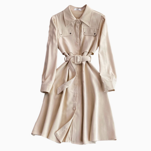 Faux Two-pieces Lapeled Corduroy Dress
