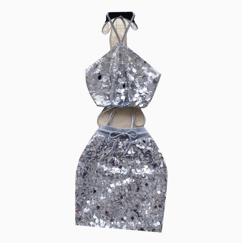Halter Top&Skirt Sequined 2Pcs