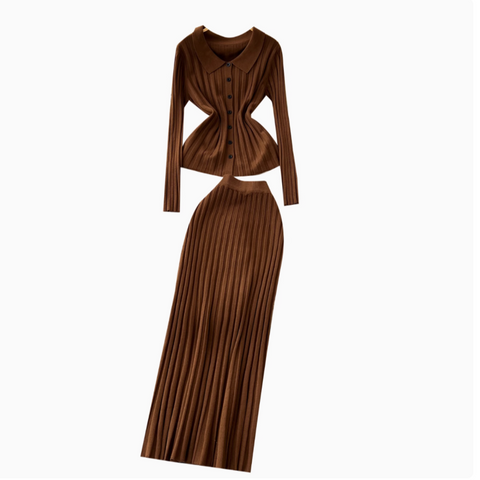 Waist-slimming Knitwear&Skirt Striped 2Pcs