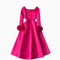 Furry Cuff Patchwork Rose Red Dress