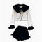 Doll-collar Cardigan&Velvet Shorts 2Pcs