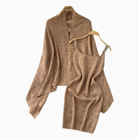 Oversized Shawl&Slip Dress Printed 2Pcs