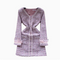 V-neck Furry Patchwork Pink Tweed Dress