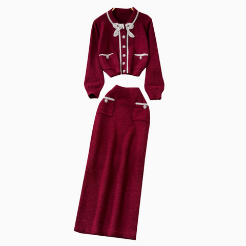 Beaded Cardigan&Slim Skirt Knitted 2Pcs