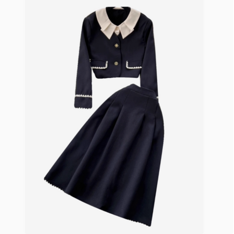 Lapeled Blazer&Draped Skirt 2Pcs