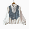 Denim Vest&Ruffled White Shirt 2Pcs