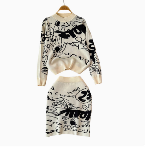 Printed Sweatshirt&Skirt Thermal 2Pcs
