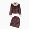 Lace Trim Cardigan&Skirt Plaid 2Pcs