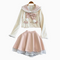 Furry Top&Pleated Skirt Pink 2Pcs