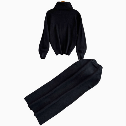Turtleneck Sweater&Split Skirt 2Pcs