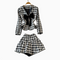 Bow-tie Blazer&Pleated Skirt Plaid 2Pcs