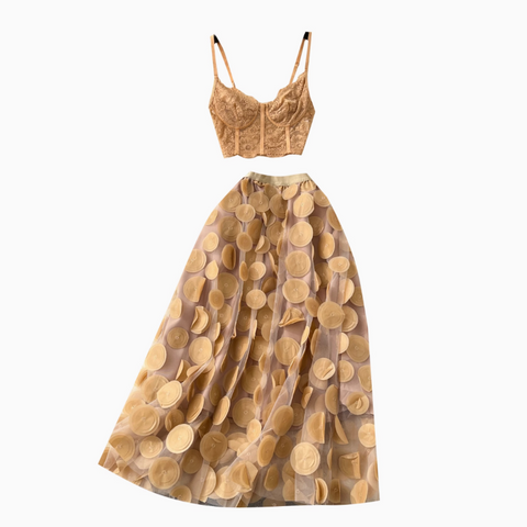 Camisole&Polka Dot Mesh Dress 2Pcs