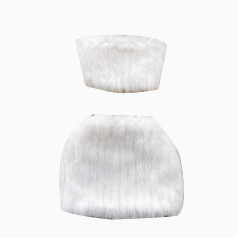 Tube Top&Skirt White Furry 2Pcs