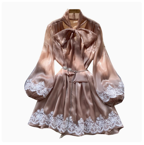 Lace Patchwork Glossy Satin Dress