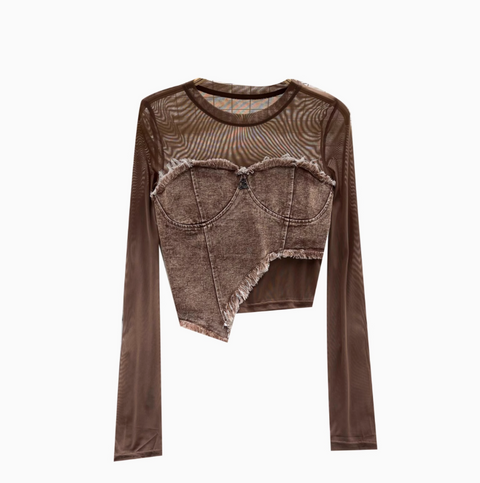 Irregular Design Patchwork Denim Top