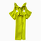 V-neck Grass Green Ruffled Dress