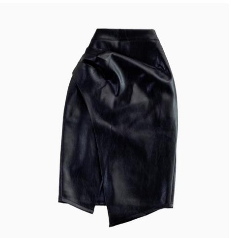 One-step Black PU OL Skirt