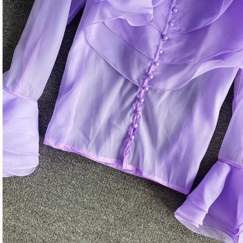 Fairy Flared Sleeve Layered Organza Blouse