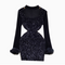 Sequined Mesh Patchwork Black Dress