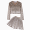 Tweed Cardigan&Pleated Skirt 2Pcs