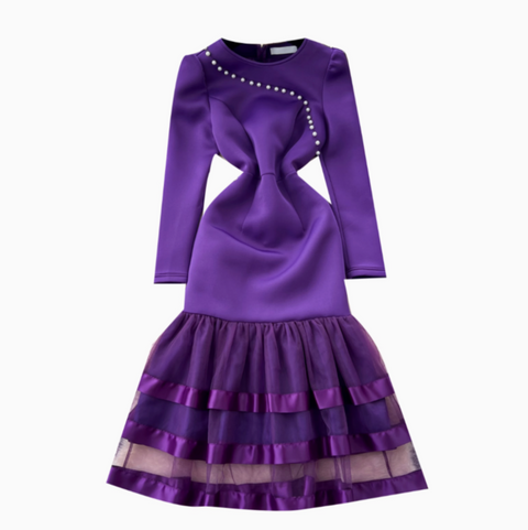 Beaded Mesh Pendulum Purple Dress