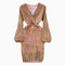 V-neck Glossy Stripe Hip-wrapping Dress