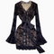 V-neck Embroidered Black Lace Dress