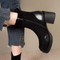 Square-toe Elastic Patchwork Black Boots