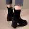 Square-toe Elastic Patchwork Black Boots