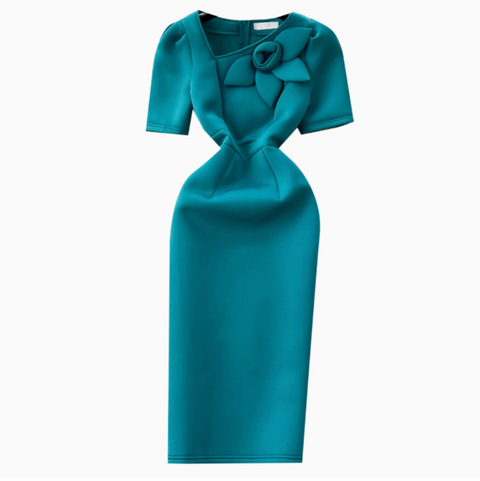 Slant Neckline Puffy Sleeve Dress