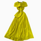 Folded Collar Pleated Mustard Green Dress