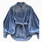 Vintage Stand Collar Lace-up Denim Shirt