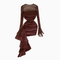 Ruffled Hem Brown Mesh Dress