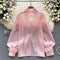 Courtly Mesh Satin Shirt with Ribbons