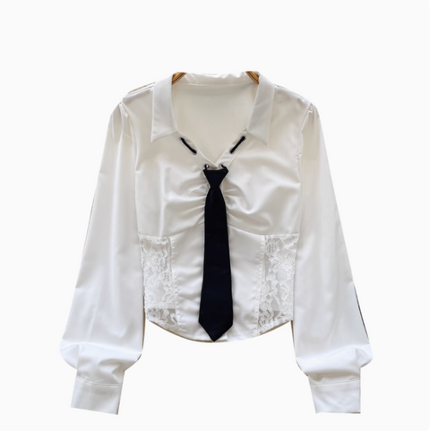 High-end Lace Patchwork Lapeled Blouse