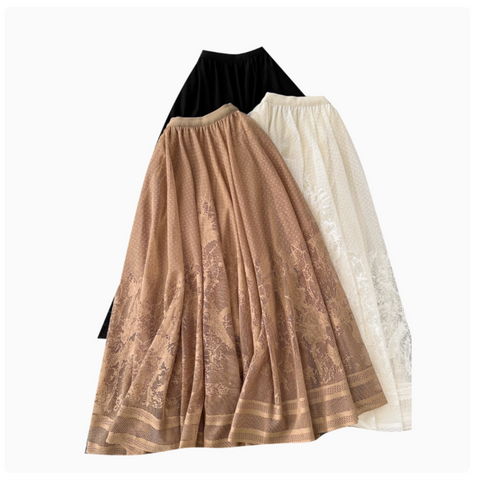 Hollowed Embroidered Mesh Half-body Skirt