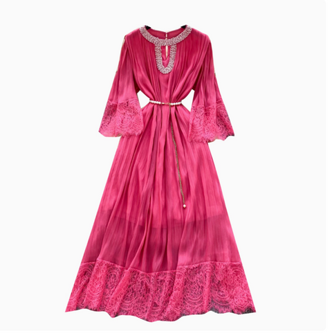 Rhinestone Studded Mesh Patchwork Dress