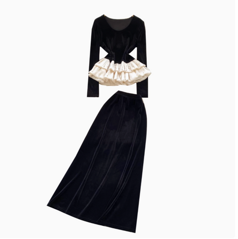 Beaded Ruffled Top & Suede Skirt 2Pcs