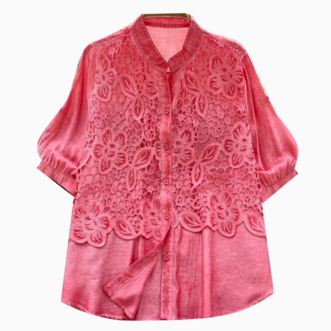 Premium Hollowed Embroidery Lace Shirt