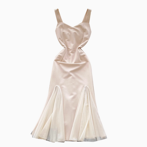 Mesh Patchwork Fishtail Slip Dress