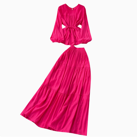 Lace-up Top & Draped Skirt 2Pcs