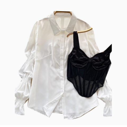 Satin Fishtail Camisole & White Shirt 2Pcs